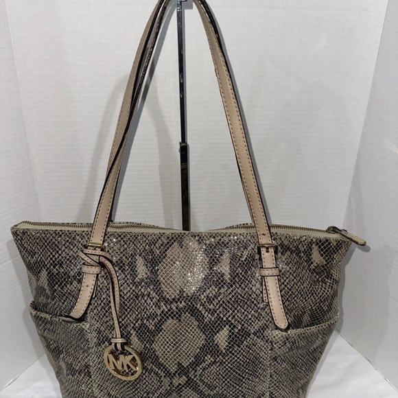 Michael Kors Leather Handbag Snakeskin Gray - Picture 1 of 13